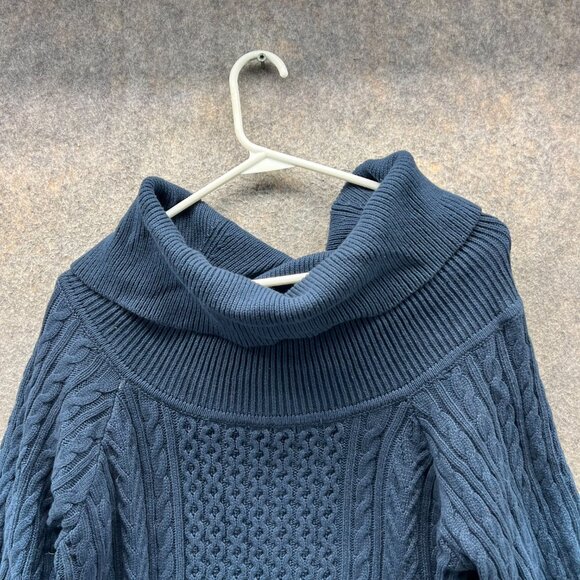 Tommy Hilfiger Sweater Womens XXL Blue Cable Knit Cowl Neck Tie Dye Fleece - Picture 9 of 13